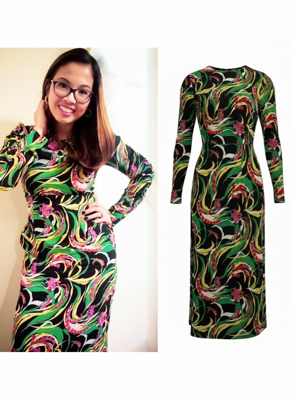 La DoubleJ Black Multicolor Long Sleeve Midi Dress S Cocktail Wedding EUC 🟡